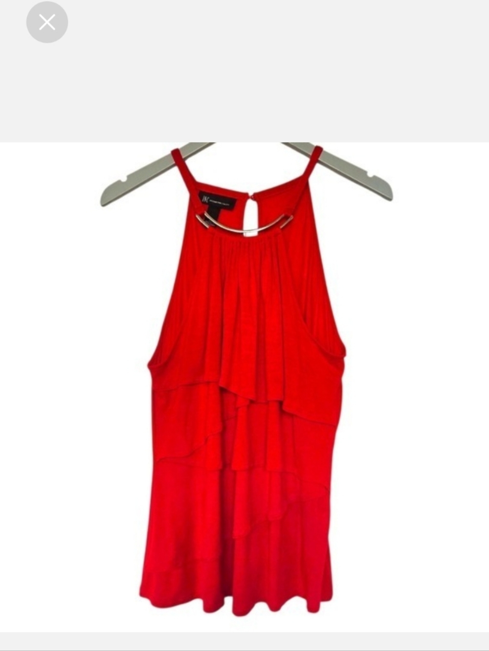 INC International Concepts Red Tiered Halter Top XL Gold Bar Neck Flowy Layers - Picture 3 of 11